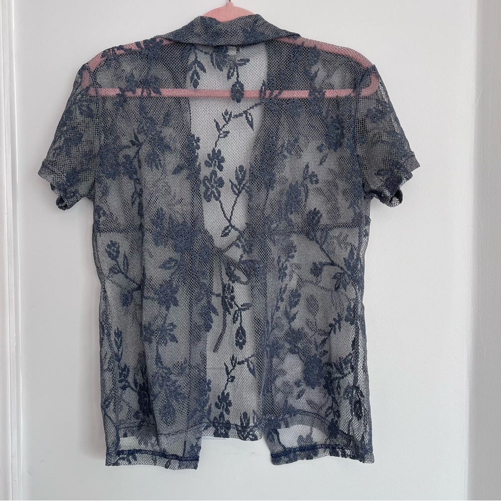 Vintage 90’s Y2K periwinkle‎ laced tie front blouse - Picture 4 of 6
